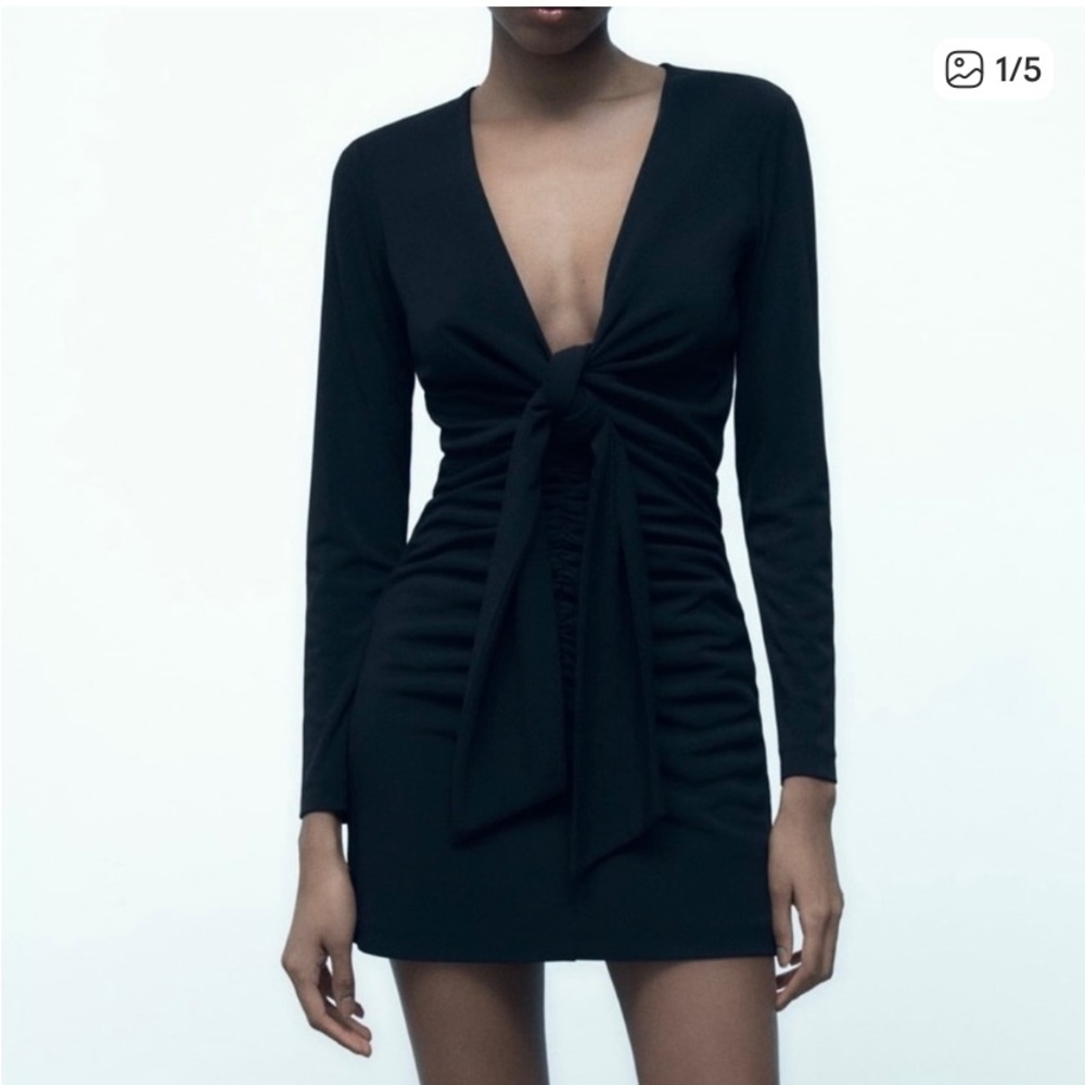 Zara Black Tied Ruched Mini Dress